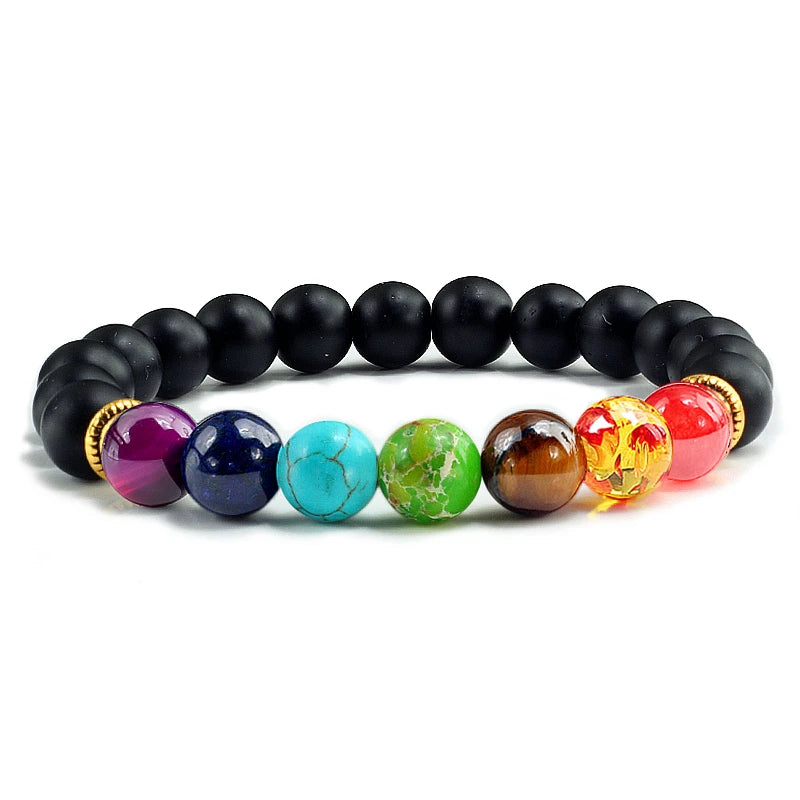 7-Chakra-Perlen, natürliches Lava-Tigerauge-Stein-Armband für Damen und Herren, Heilung, Gleichgewichtstherapie, Armbänder, Schmuck, Gebet, verstellbar