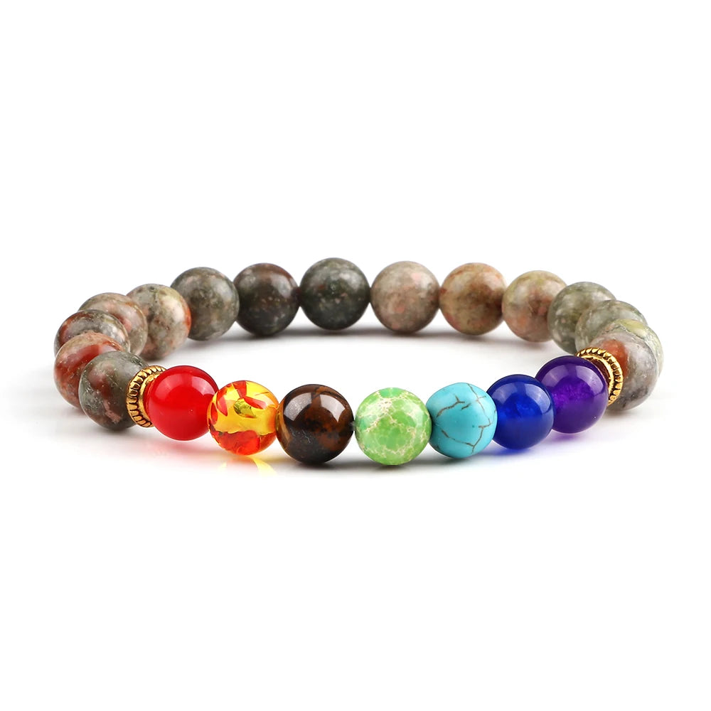 2 Stücke Naturstein 7 Chakra Heilung Perlen Einstellbare Geflochtene Armbänder Männer 8mm Lava Stretch-armband Frauen Reiki Buddha Schmuck