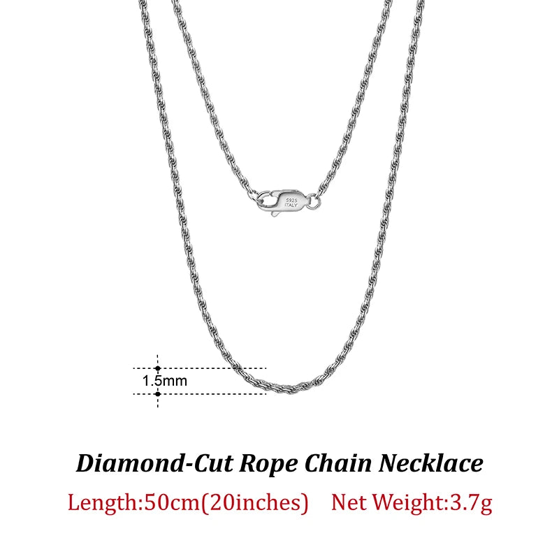 Rinntin Luxus-Halskette aus 925er-Sterlingsilber mit Diamantschliff für Herren und Damen, modischer italienischer Silber-Halskette, Schmuck SC29