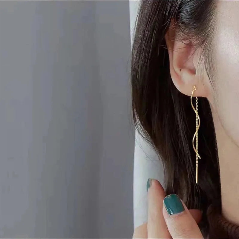 316L Edelstahl Lange Quaste Ohrringe Für Frauen Elegante Einfache Gold Farbe Tropfen Ohrring Stilvolle Schmuck Persönlichkeit Geschenk