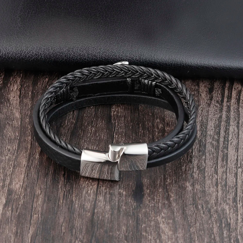 Punk Edelstahl Anker Armbänder Echtes Leder Armband & Armreifen für Männer Schmuck Schwarz Farbe Mode Geschenk