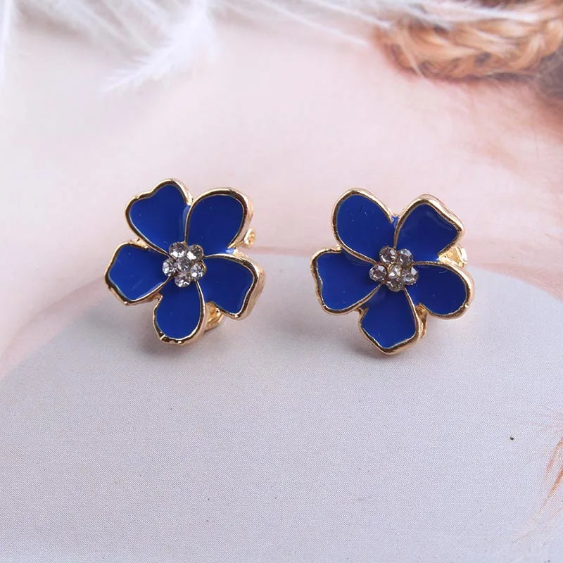 JIOFREE Korea Stil Blume Form Emaille Clip auf Ohrringe Ohne Piercing für Mädchen Party Nette Reizende Keine Loch Ohr Clip schmuck