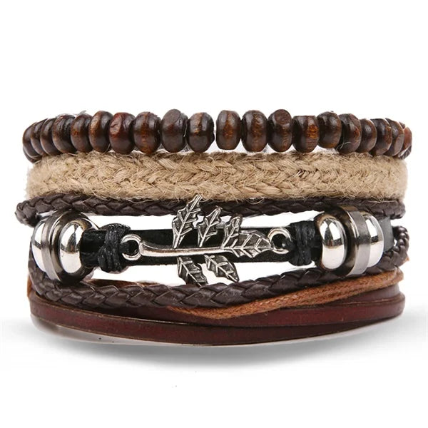 IFMIA Vintage Multi-Schicht Blatt Leder Armbänder für Männer Mode Handgemachte Holz Perlen Geflochtene Wrap Armband Schmuck Geschenk 2019 neue