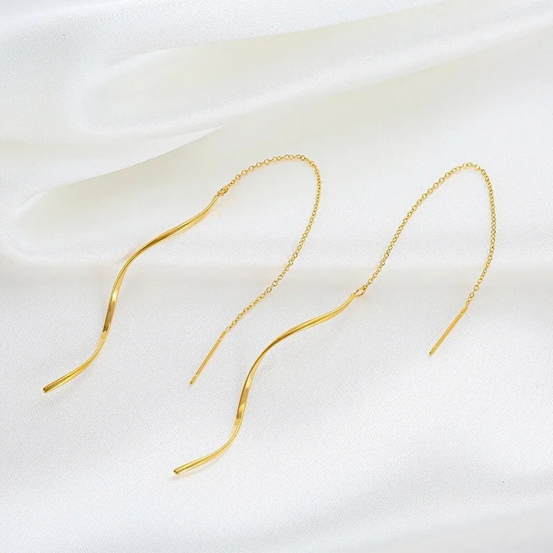 316L Edelstahl Lange Quaste Ohrringe Für Frauen Elegante Einfache Gold Farbe Tropfen Ohrring Stilvolle Schmuck Persönlichkeit Geschenk
