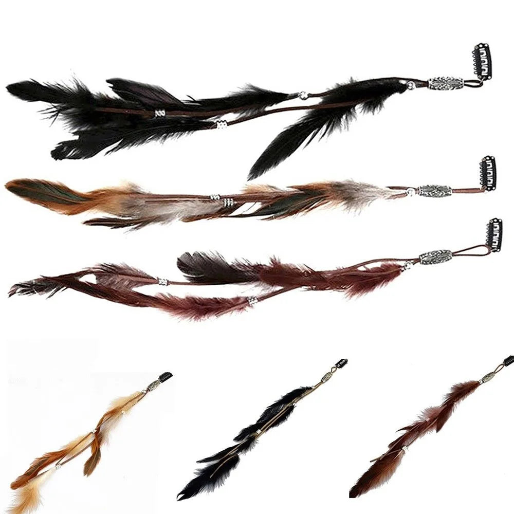 2024 neue Modische Boho Feder Stirnband Perücke Perlen Feder Kopfschmuck Handgemachte Haar Clip Mädchen Haar Zubehör Hohe Qualität