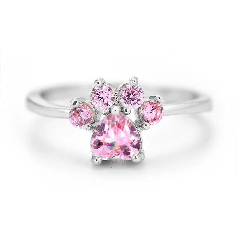 Nette Cartoon Katze Pfote Kristall Engagement Design Heißer Verkauf Ringe Für Frauen Rosa Zirkon Kubische Elegante Ringe Weibliche Hochzeit schmuck