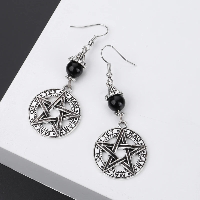 Gothic Dark Style Mond Sonne Pentagramm Ohrring Okkult Halbmond Wicca Hexe Baumeln Ohrringe Für Frauen Männer Handgemachte Goth Schmuck Geschenk