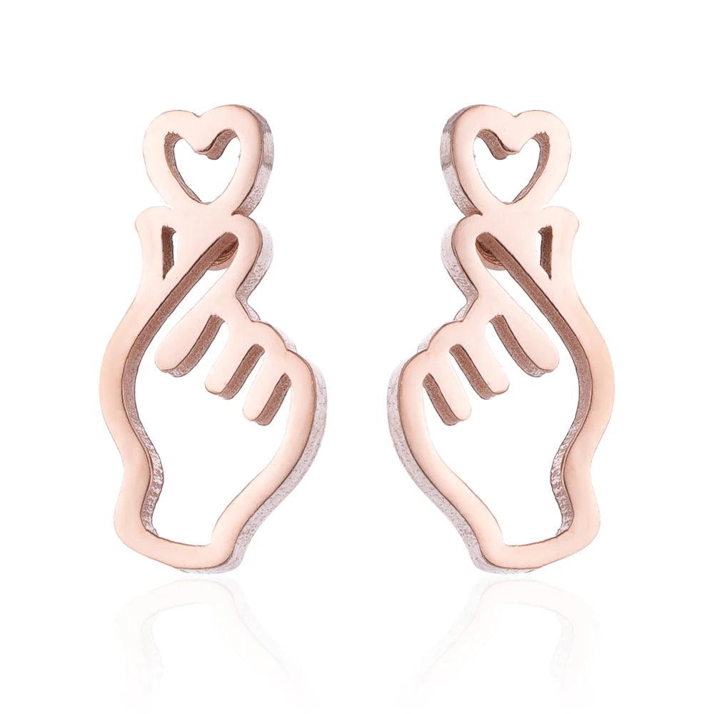 K-Pop Edelstahl Handfigur Liebe Ohrstecker als Herz Ohrring Romantischer Hipster Liebhaber Schmuck Frauen Bronics Geschenk