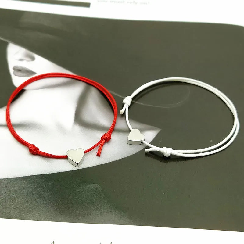 2 stücke goldene silberne Farbe Glück Armband rot schwarz weiß Farbe Seil Armband verstellbare Liebe Herz Paar Armband Großhandel