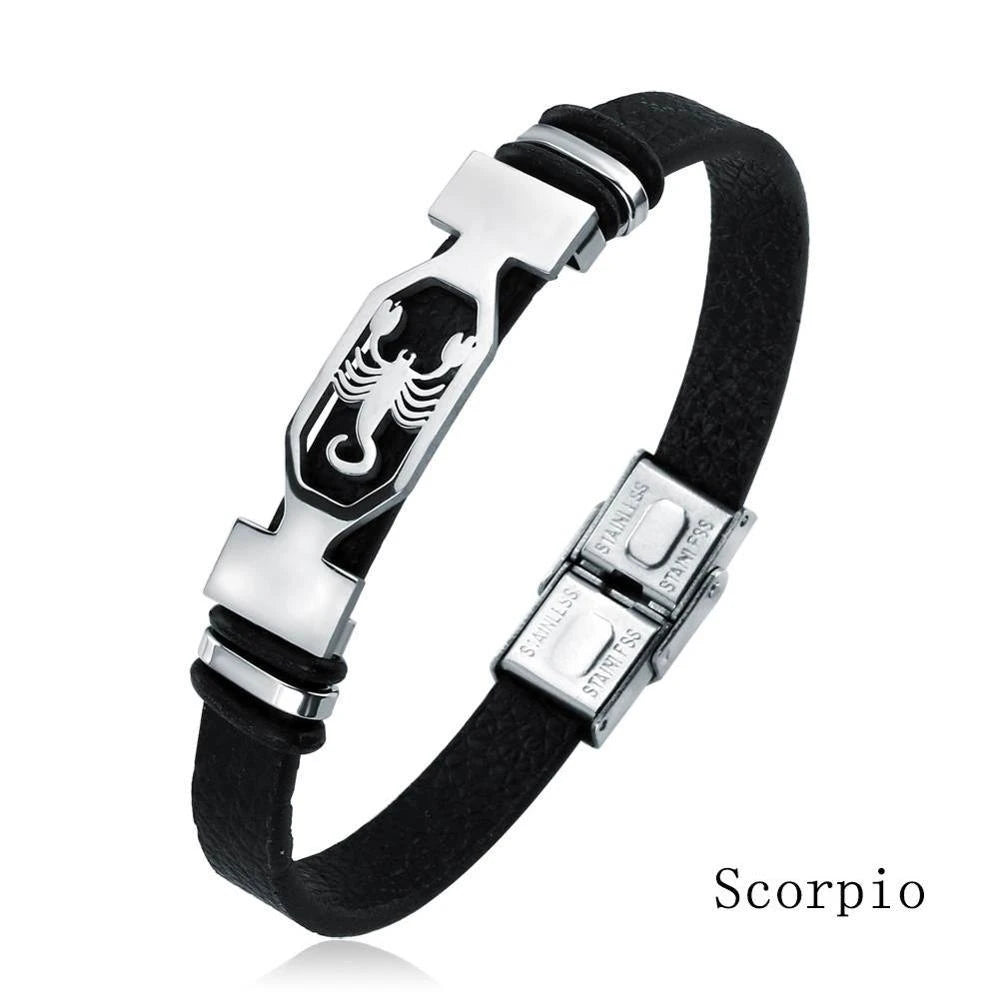 12-Sternbild-Edelstahlarmband für Herren und Damen, Sternzeichen-Armband, schwarz