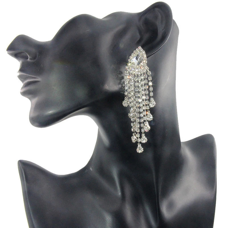 TREAZY Rot Kristall Teardrop Quaste Drop Ohrringe für Frauen Silber Farbe Strass Baumeln Ohrringe Hochzeit Brincos Femme