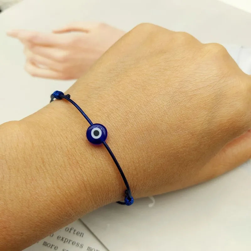 2 stücke Einstellbare Glück Schwarz Rot String Armbänder Flache Blaue Bösen blick Woven Männer Glück Armband Frauen Femme Neue Mode Schmuck