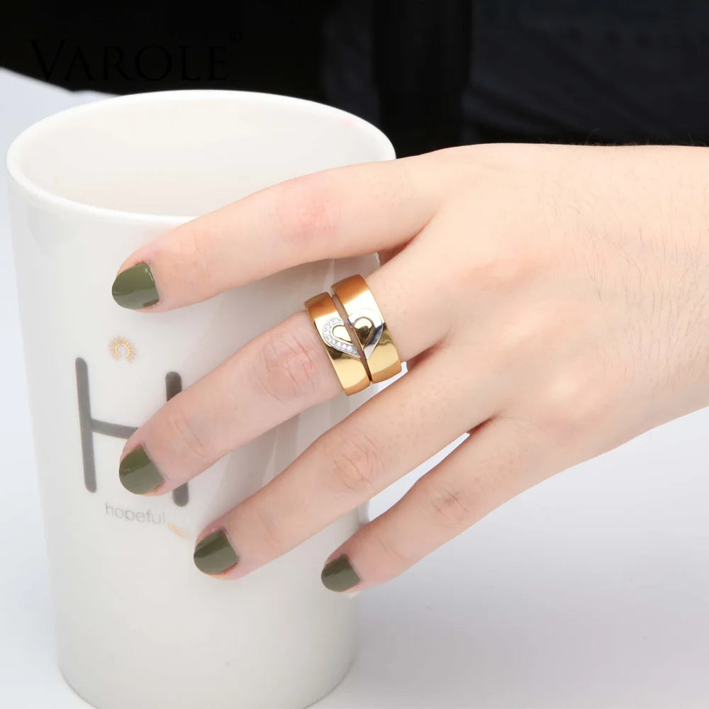 VAROLE Minimalistischer Herz-Paarring mit Kristall-Fingerringen für Damen/Herren, modischer Hochzeitsschmuck, Geschenke