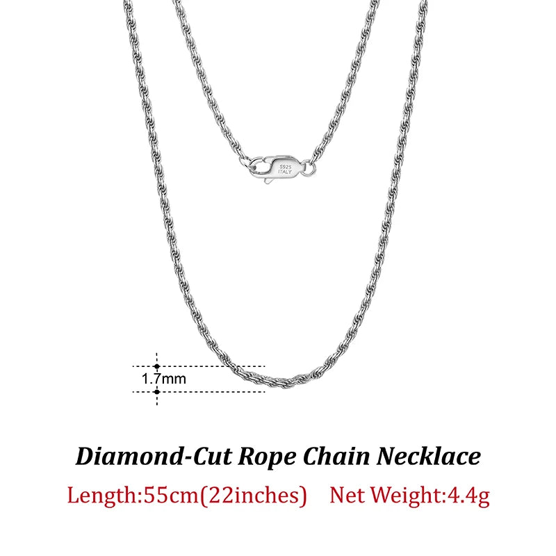 Rinntin Luxus-Halskette aus 925er-Sterlingsilber mit Diamantschliff für Herren und Damen, modischer italienischer Silber-Halskette, Schmuck SC29