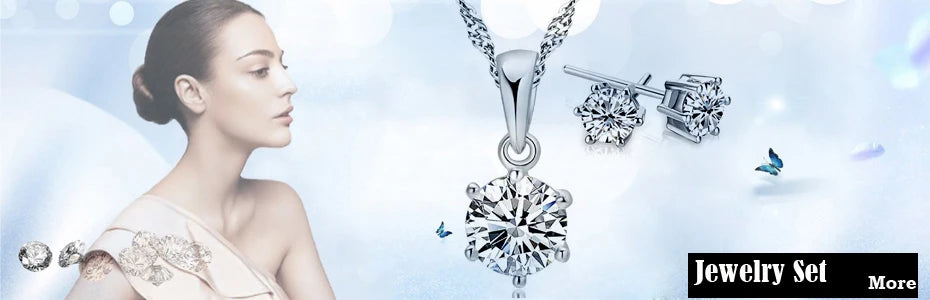 100% reine 925 Sterling Silber Braut Schmuck Sets Cubic Zirkon Halskette Ohrringe Ring Geschenk für Frauen Geburtstag Valentinstag Weihnachten