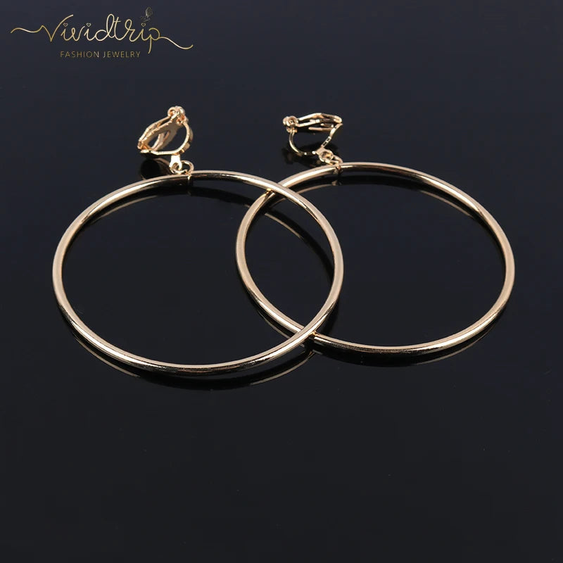 Klassische Geometrische Runde Clip auf Ohrringe Keine Durchbohrten Ohr Clip Metall Einfache Großen Ohrring für Frauen Party Minimalist Modeschmuck