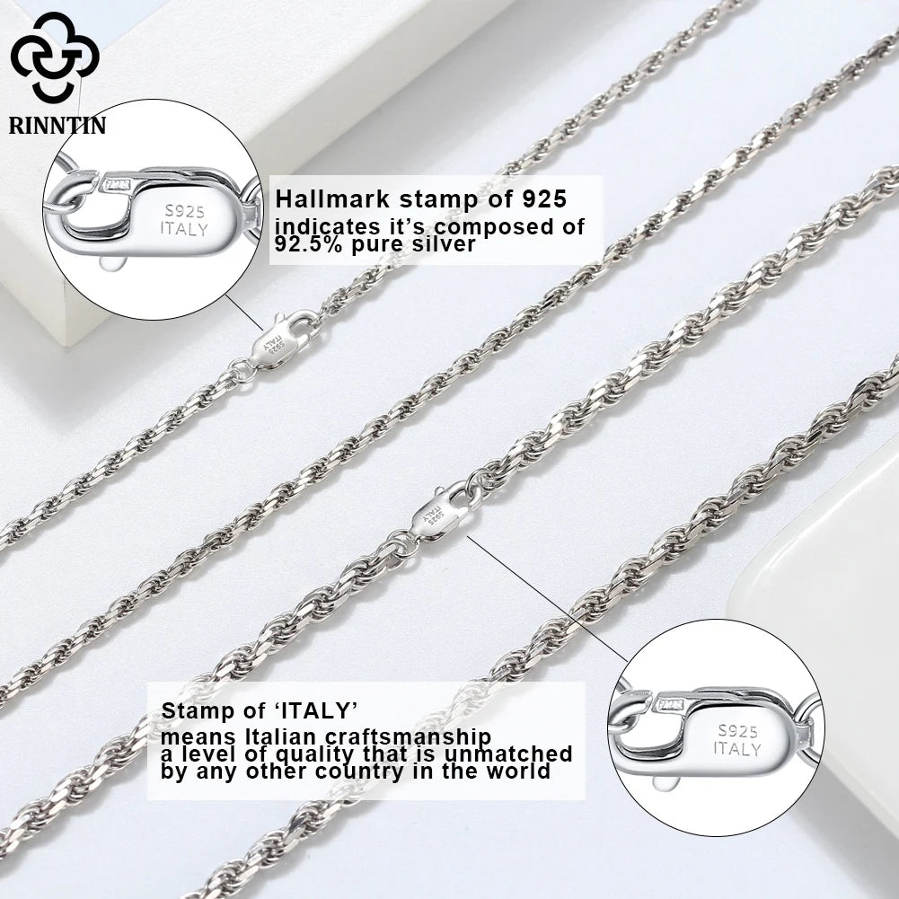 Rinntin Luxus-Halskette aus 925er-Sterlingsilber mit Diamantschliff für Herren und Damen, modischer italienischer Silber-Halskette, Schmuck SC29