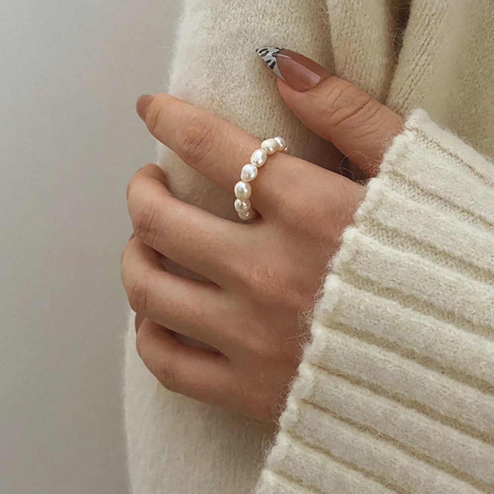 Nette Minimalistische Perle Perlen Ringe für Frauen Koreanische Unregelmäßige Perle Finger Ringe Trend Frauen Schmuck Geschenke