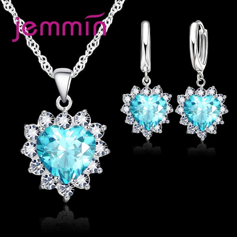 Top Verkauf Hochzeit Engagement Jahrestag Geschenk Schmuck Sets Solide 925 Sterling Silber Herz Anhänger Hoop Ohrringe für Frauen Mädchen