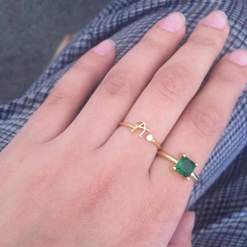 A-Z-Anfangsringe für Frauen, offen, verstellbar, Edelstahl, Ehering, 2025, Trend, Goldfarbe, Paar-Schmuck, Accessoires, Geschenk