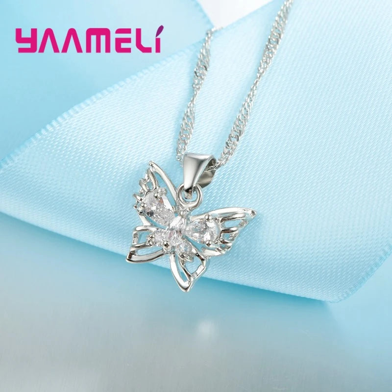 Neue Mode YAAMELI Schmuck Sets Glänzende Klare Österreichischen Kristall Intarsien Schmetterling Hochzeit Anhänger Halskette Ohrringe