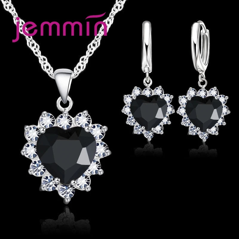 Top Verkauf Hochzeit Engagement Jahrestag Geschenk Schmuck Sets Solide 925 Sterling Silber Herz Anhänger Hoop Ohrringe für Frauen Mädchen