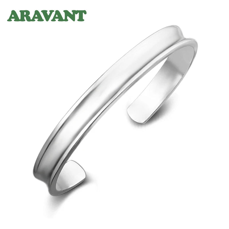 Aravant 925 Silber 8 mm glatte offene Manschette Armband Armreif für Männer Frauen Modeschmuck Party Geschenke