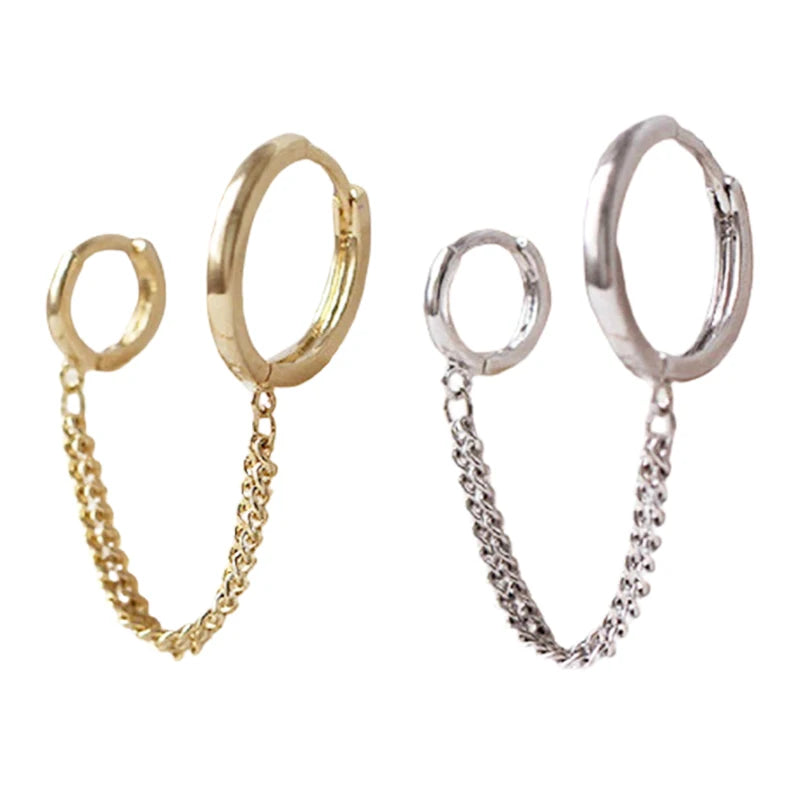 1PCS Koreanische Edelstahl Ohrringe Doppel Runde Mode Quaste Retro Lange Kette Hoop Metall Ohrringe Schmuck Großhandel