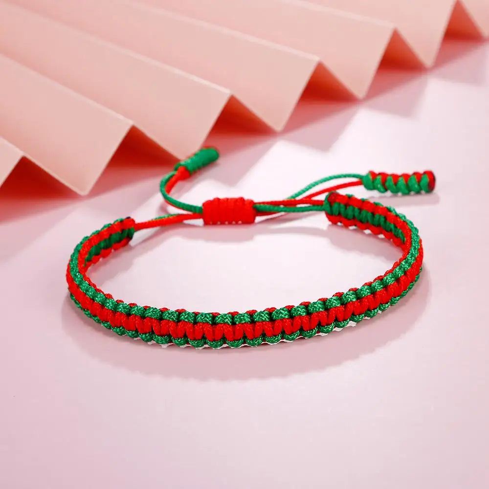 Tibetisch-buddhistische Glücksbringer-Armbänder und Armreifen für Damen und Herren, handgefertigte Knoten, grünes rotes Seil, Weihnachtsgeschenk, Armband-Schmuck