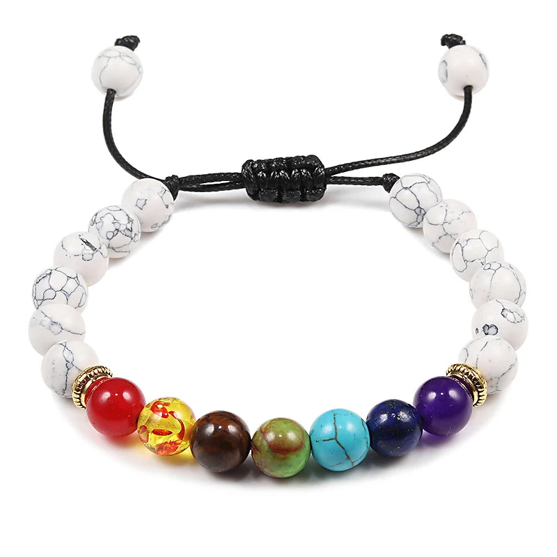 7-Chakra-Perlen, natürliches Lava-Tigerauge-Stein-Armband für Damen und Herren, Heilung, Gleichgewichtstherapie, Armbänder, Schmuck, Gebet, verstellbar