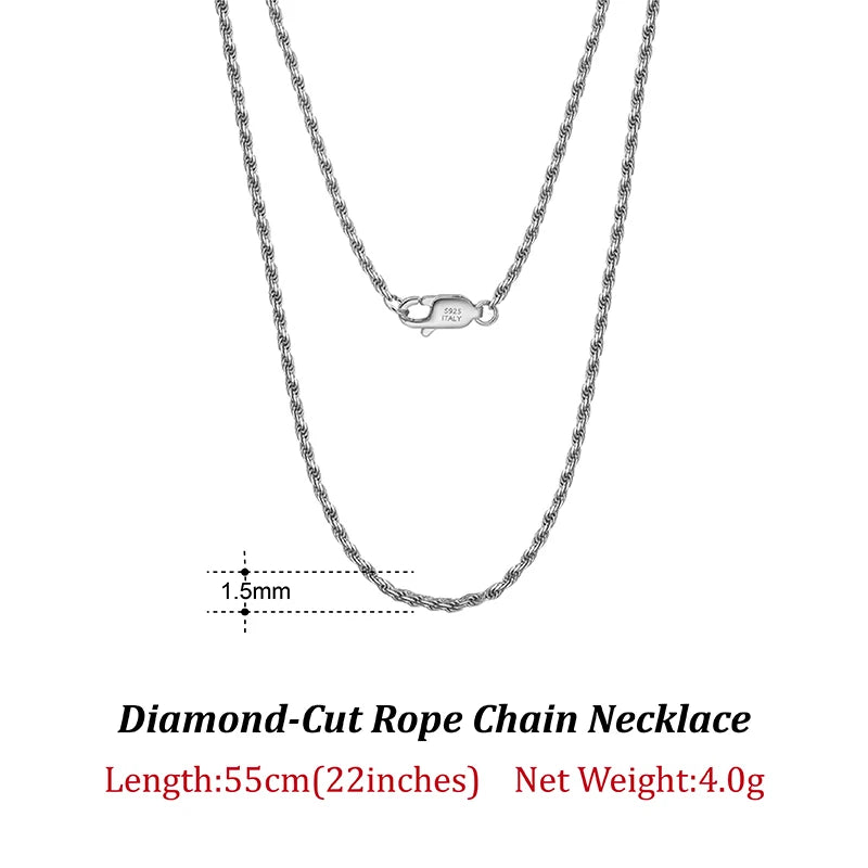 Rinntin Luxus-Halskette aus 925er-Sterlingsilber mit Diamantschliff für Herren und Damen, modischer italienischer Silber-Halskette, Schmuck SC29