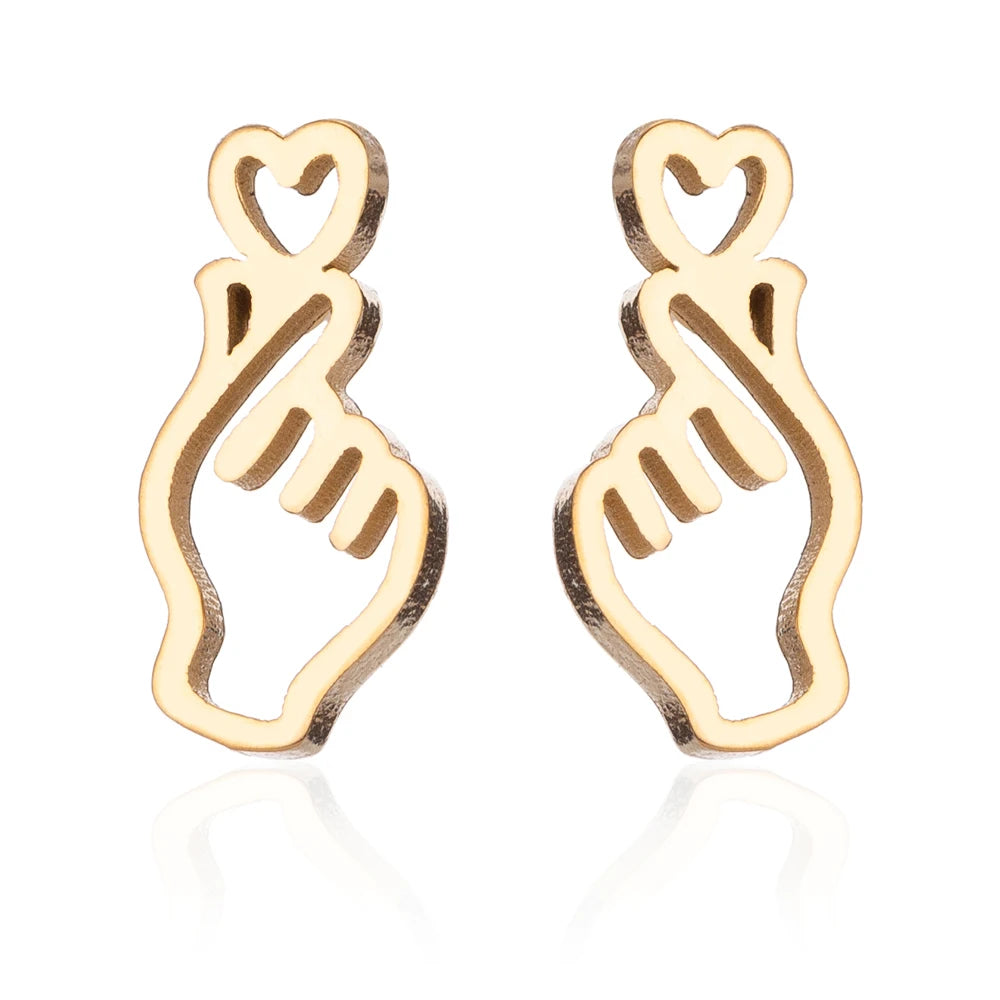 K-Pop Edelstahl Handfigur Liebe Ohrstecker als Herz Ohrring Romantischer Hipster Liebhaber Schmuck Frauen Bronics Geschenk