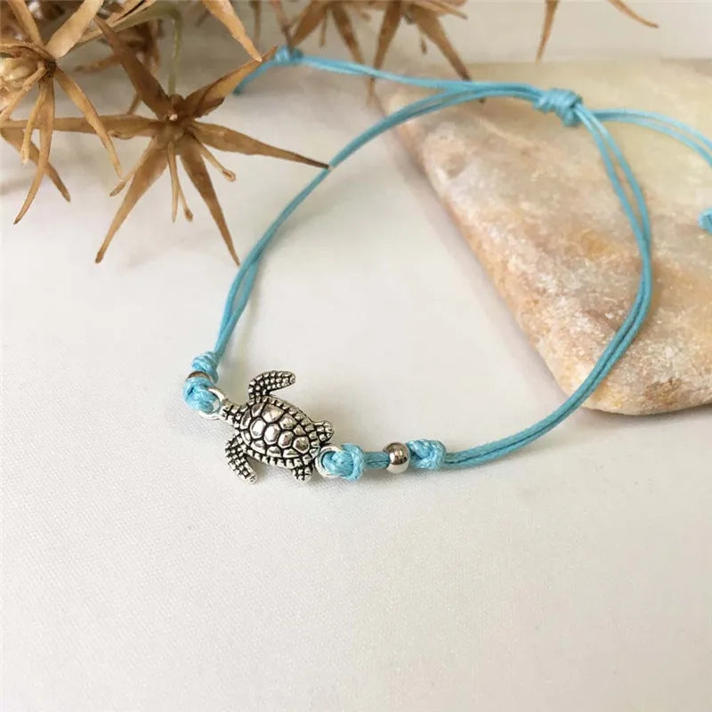 ZRM Mode Vintage Meeresschildkröte Fußkettchen Armband Dual-Use 3 Farben handgemachte Fußkettchen Strand Leder Seil Fußkettchen Schmuck