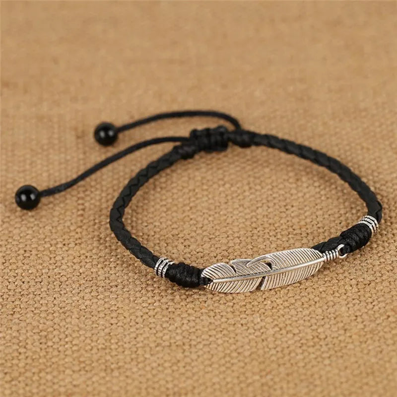 Verstellbare handgemachte coole einfache Blatt-Fußkettchen gewebt verstellbares Seil Glücksfuß-Armband für Frauen Männer Schmuck