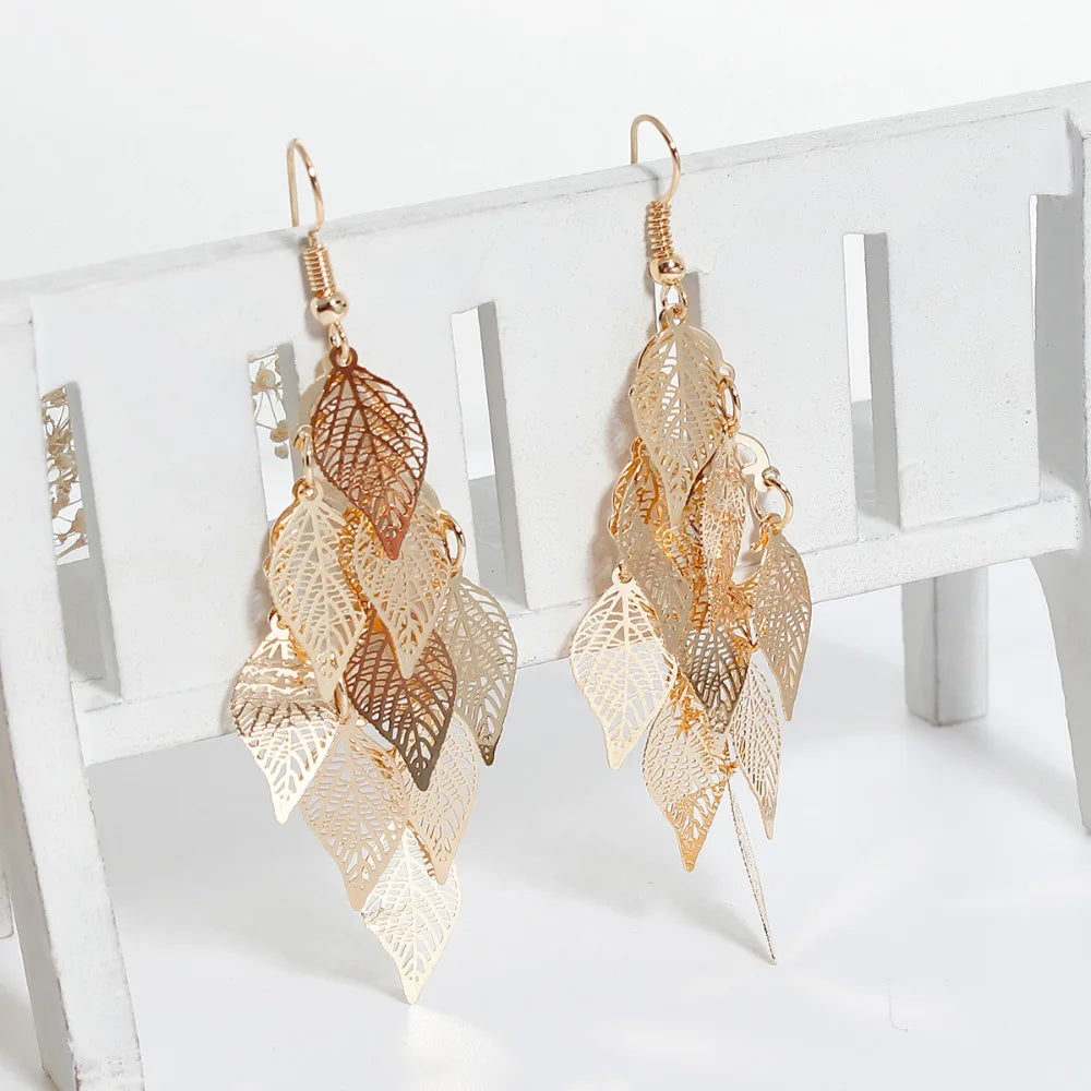 8 jahreszeiten Mode Vintage Tropfen Ohrringe Blatt Bunte Feder Anhänger Quaste Für Frauen Ohrringe Zubehör Schmuck 2022 Trend