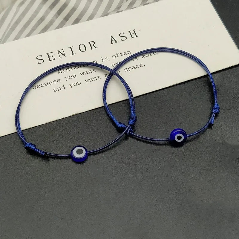 2 stücke Einstellbare Glück Schwarz Rot String Armbänder Flache Blaue Bösen blick Woven Männer Glück Armband Frauen Femme Neue Mode Schmuck