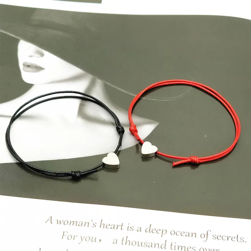 2 stücke goldene silberne Farbe Glück Armband rot schwarz weiß Farbe Seil Armband verstellbare Liebe Herz Paar Armband Großhandel