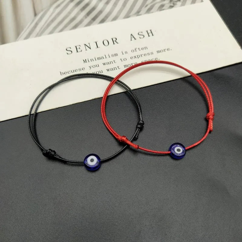 2 stücke Einstellbare Glück Schwarz Rot String Armbänder Flache Blaue Bösen blick Woven Männer Glück Armband Frauen Femme Neue Mode Schmuck
