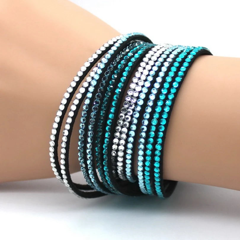 XQNI Marke Schmuck Schwarz Kristall Leder Armbänder Frauen Armreifen Trendy Mosaik Marke Strass Klassische Mädchen Charme Armbänder.