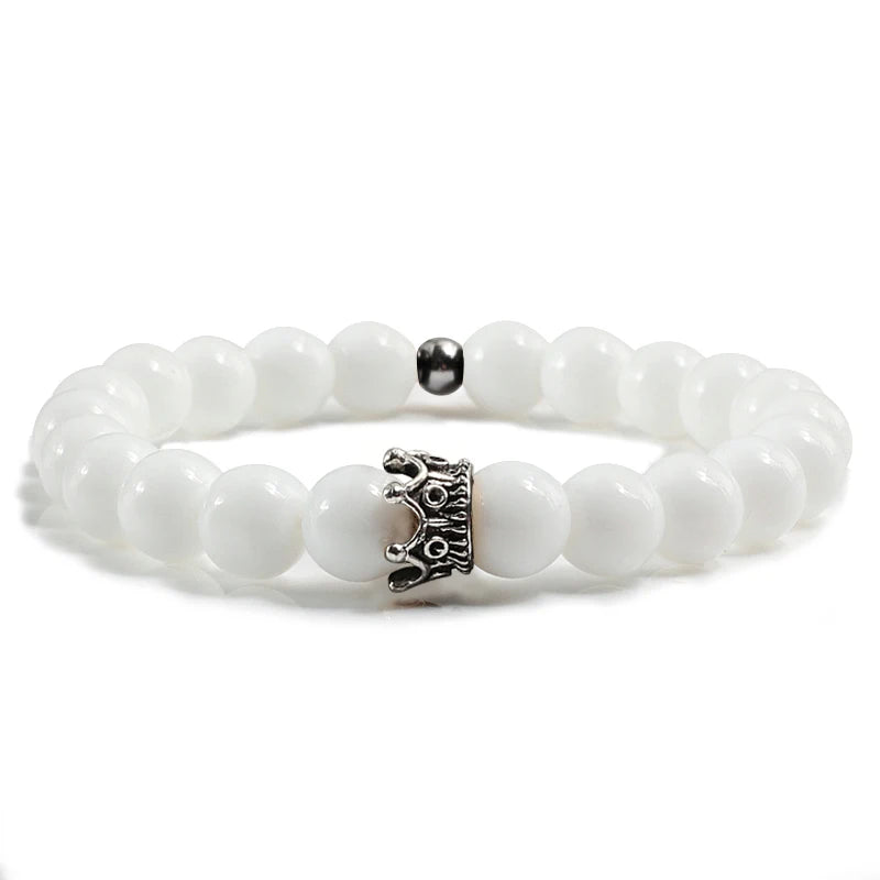 Charme Naturstein Schmuck Perlen Armbänder Paar Schwarze Krone Armband Männer mit Kupfer Perlen Armreif Frauen pulsera dorada