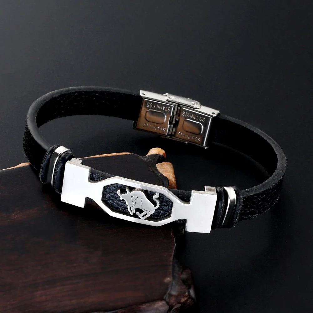 12-Sternbild-Edelstahlarmband für Herren und Damen, Sternzeichen-Armband, schwarz