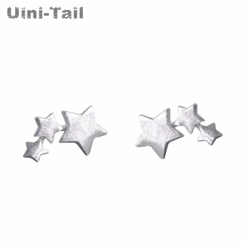 Uini-Tail heiße neue 925er tibetische Silber-Ohrringe mit gebürsteten Sternen, hypoallergene Ohrringe, modisch, kleiner, frischer Trend ED016