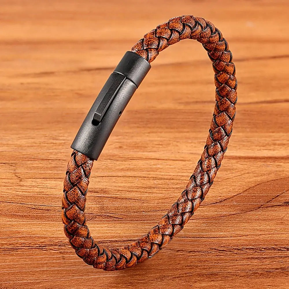 XQNI Neue Klassische Stil Männer Leder Armband Einfache Schwarz Edelstahl Knopf Neutral Zubehör Hand-gewebt Schmuck Geschenke