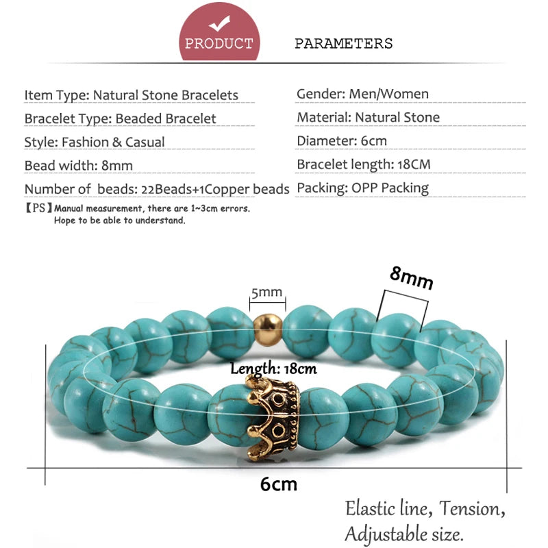 Charme Naturstein Schmuck Perlen Armbänder Paar Schwarze Krone Armband Männer mit Kupfer Perlen Armreif Frauen pulsera dorada
