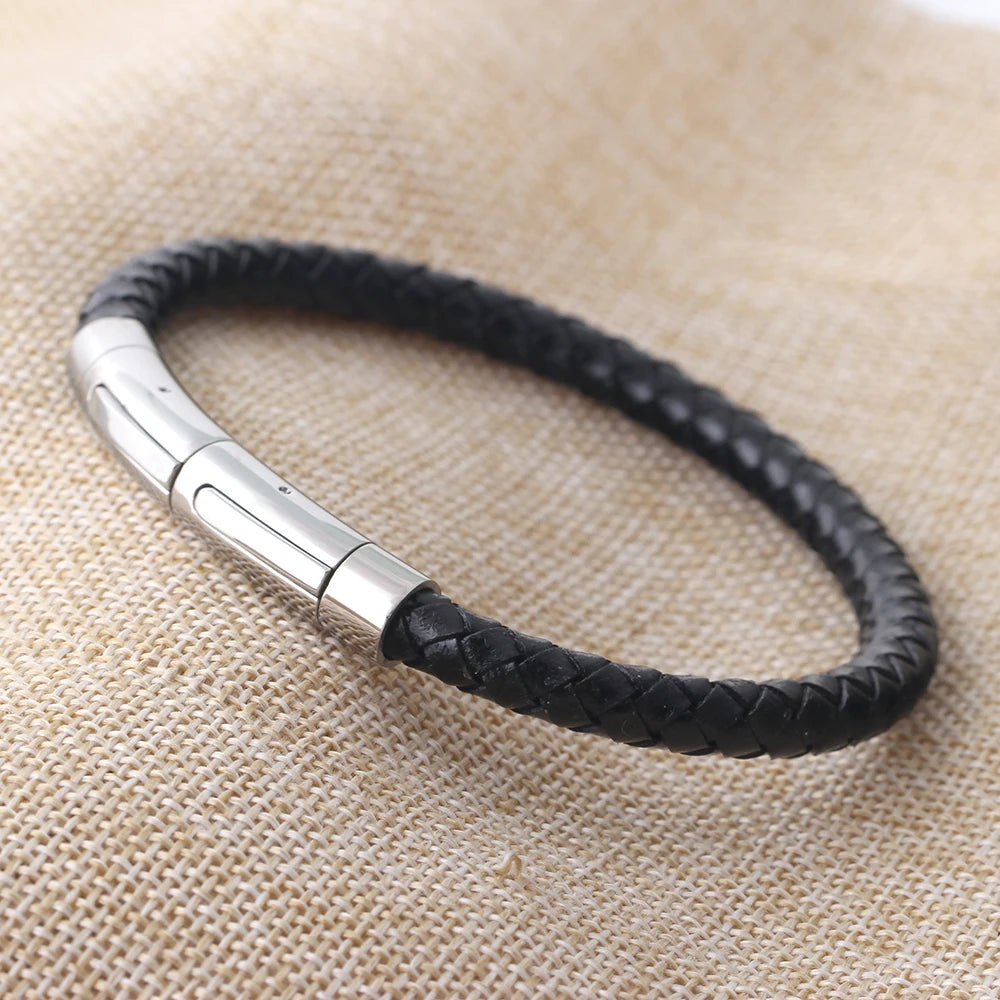 Männer Neue Schmuck Aus Echtem Leder Edelstahl Wrap Armband Magnet Verschluss Armband Armreif