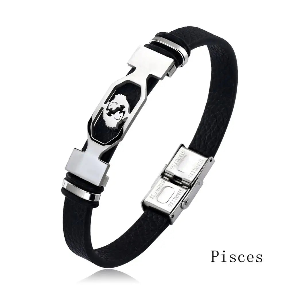 12-Sternbild-Edelstahlarmband für Herren und Damen, Sternzeichen-Armband, schwarz