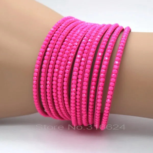 XQNI Marke Schmuck Schwarz Kristall Leder Armbänder Frauen Armreifen Trendy Mosaik Marke Strass Klassische Mädchen Charme Armbänder.