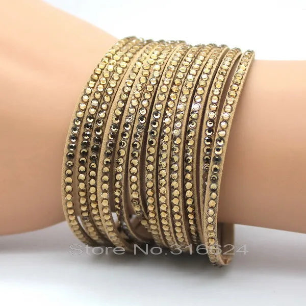 XQNI Marke Schmuck Schwarz Kristall Leder Armbänder Frauen Armreifen Trendy Mosaik Marke Strass Klassische Mädchen Charme Armbänder.