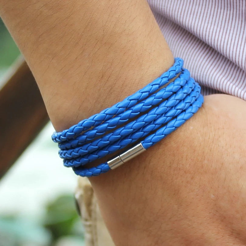 XQNI Marke schwarz Retro Wrap langes Lederarmband Männer Armreifen Mode sproty Kettenverbindung männliches Bettelarmband mit 5 Runden