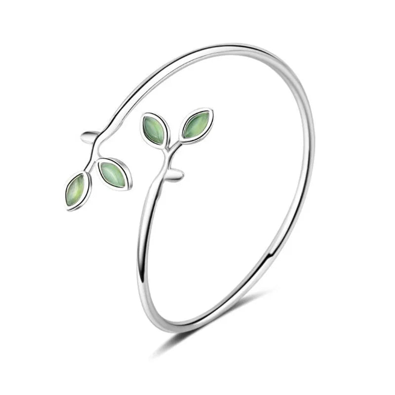 Neue schöne Spross exquisite koreanische Stil Mode Sterling Silber Schmuck Armbänder literarische Blätter Kristall Armreifen sl028